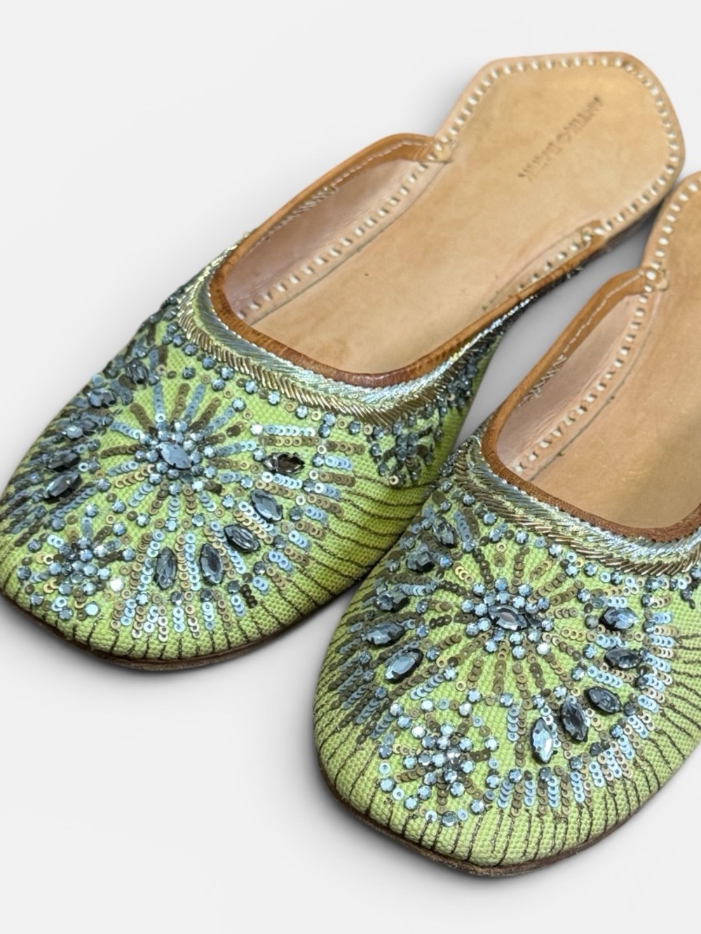 Antik & Batik Yellow Women's Jutti Mules sequin embroidery EU 38/US 8 - Picture 4 of 8